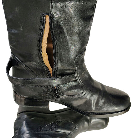 Coach Leather Whitley Tall Black Riding Boots Buckles Zipper Round Toe Size 10B - Picture 5 of 12